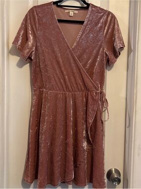 Mi Amore Dusty Rose Velvet Wrap Mini Dress